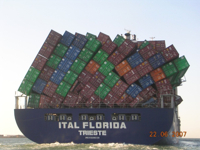 Overloaded container ship